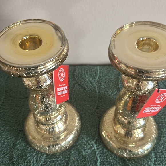 Martha Stewart Mercury Glass Pillar Candle Holder Gold Tone Set of 2 NEW - Picture 3 of 7